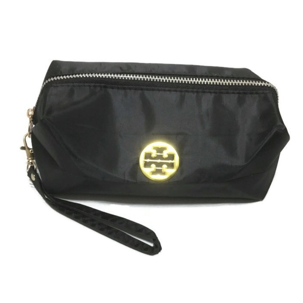 Tory Burch Blk Zippered Nylon Makeup Bag Wristlet